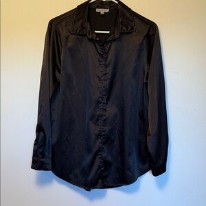 Black Satin Button-Up Shirt